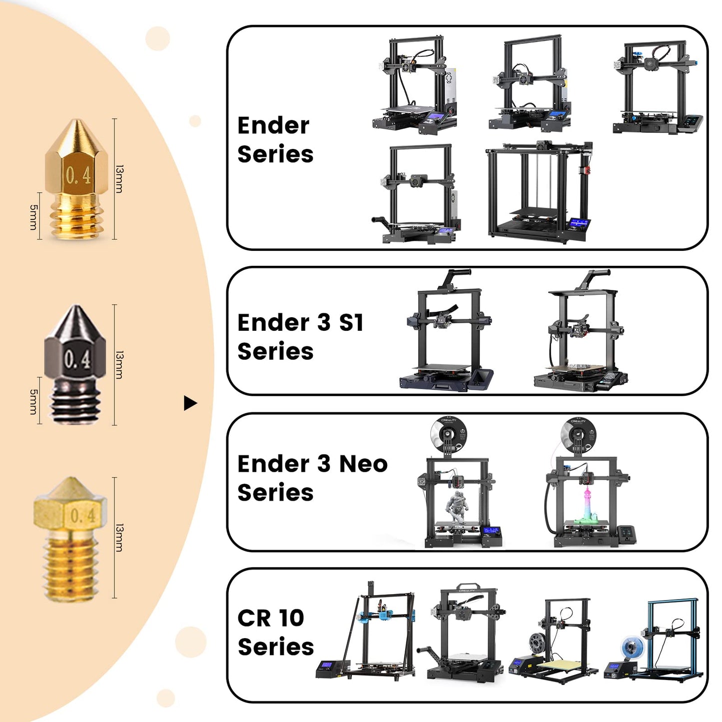 Comgrow 24PCS Ender 3 V2 Nozzles, 3D Printer Extruder Hardened Steel Nozzle 0.4mm, Brass Nozzle 0.3mm/0.4mm/0.5mm/0.6mm/0.8mm/1.0mm, DIY Tools Storage Box for Creality Ender 3 Series and CR 1 - WoodArtSupply