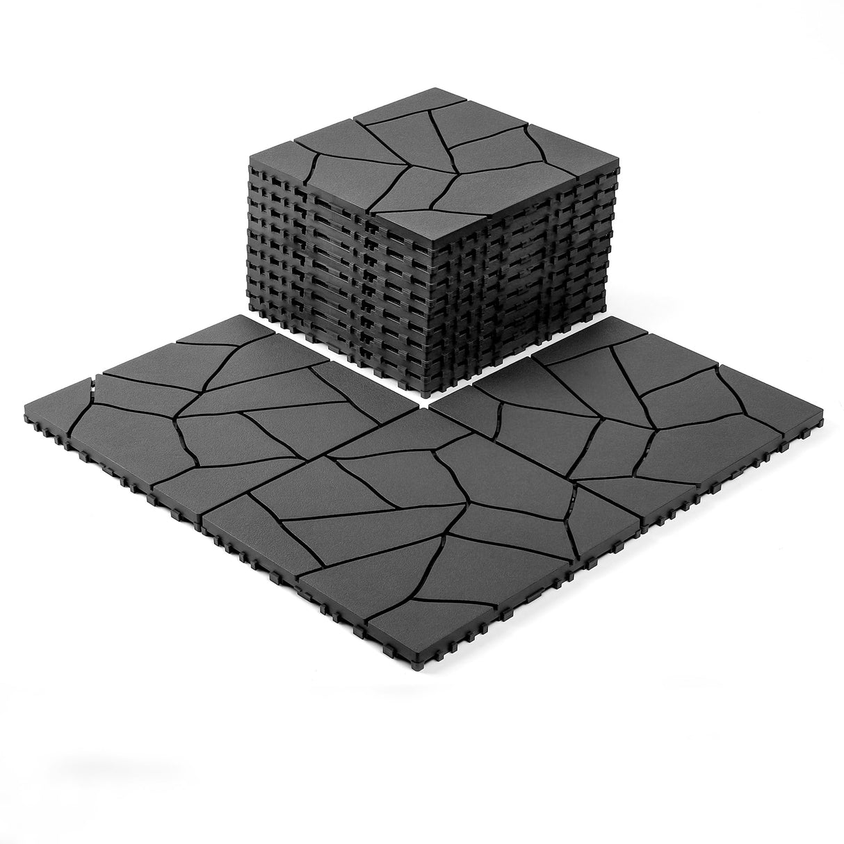 44 Pack Interlocking Deck Tiles, 12"x12" - 44 Sq.Ft Waterproof Plastic Outdoor Flooring, Polypropylene, 3D Wood Grain Plastic, for Patio, Balcony, Backyard, Garden, Dark Grey LINLUOME