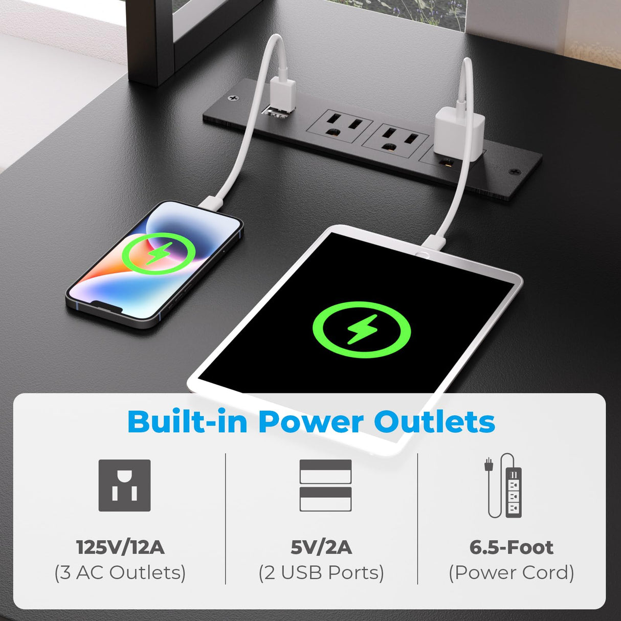 GreenForest 40 inch Computer Desk with Power Outlets, Small Home Office Desk with Ergonomic Monitor Stand, Reversible Gaming Desk, Modern Study Desk, Laptop Desk, Black GreenForest