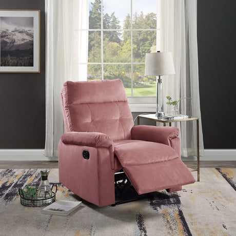 Luxury Velvet Manual Recliner Chair - Overstuffed Recliner with Tufted Back & Pillow Top Arms, Tuft Reclining Chairs with Adjustable Footrest, Mid Century Manual Recliners for Living Room (Pink) JCRRFLT