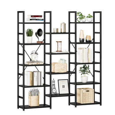 NUMENN Triple Column 5 Tier Bookshelf, Bookcase with 14 Open Display Shelves, Adjustable Rustic Industrial Style Book Shelves, Modern Bookshelves for Bedroom, Living Room and Home Office, Black