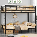 VINGLI Bunk Bed Twin Over Twin with 15 Inches Extra High Guardrail 2 Deckers Bunk Bed with Stairs & Flat Rungs, Heavy Duty Metal Slats, No Box Spring Needed, Black VINGLI