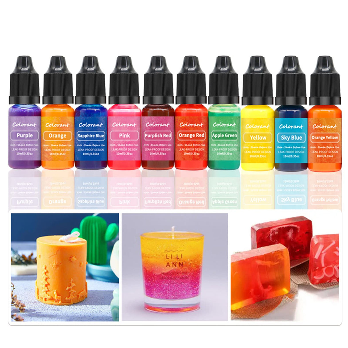 QIXIAMO Candle Dye 20 Colors Liquid Candle Making Dye for Candle Making Supply Kit Candle Coloring for Dyes 0.35oz/10 ml, 0.358inch QIXIAMO