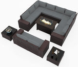 RTDTD Outdoor Patio Furniture Set with Propane Fire Pit Table, 13 Pieces Outdoor Furniture Patio Sectional Sofa Conversation Sets w/ETL Approved 43" Gas Outdoor Fire Table & Coffee Table (Grey) RTDTD