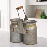 UPPER DECOR Set of 2 Rustic Galvanized Metal Utensil Holders with Handles, Farmhouse Kitchen Crocks for Spoons, Forks, and Knives, Countertop Organizer Buckets for Rustic Kitchen Décor, 8x4x6.75 Inch UPPER DECOR