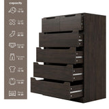 HOSTACK Modern 6 Drawer Dresser for Bedroom, Tall Chest of Drawers with Storage, Large Wood Storage Chest Organizer with Cut-Out Handle, Accent Storage Cabinet for Living Room, Hallway, Dark Brown HOSTACK