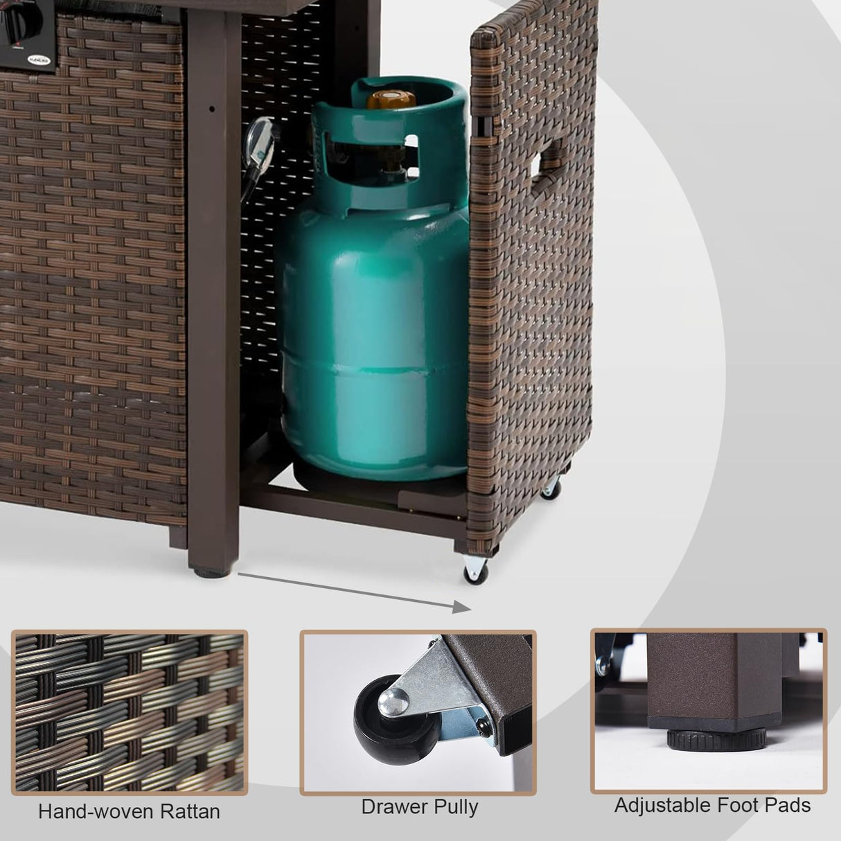 GREZJXC 9 Pieces Outdoor Sectional Patio Furniture Set with Fire Pit Table PE Rattan Wicker Patio Sectional Armless Conversation Set with Cushions Black GREZJXC