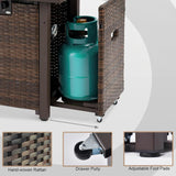 Outdoor Sectional Furniture, 5 Piece Patio Furniture Set with 42-inch Fire Wicker Propane Fire Pit Table - All Weather Wicker Rattan Couch Sofa Conversation Set for Backyard Lawn Poolside Deck, Red Grezone