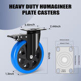 Humagineer 6 Inch Heavy Duty Casters Set of 4, 2600 Lbs Casters, Safety Swivel Casters with Brake, No Noise Top Polyurethane Plate Wheels for Industrial, Furniture, Equipment (Free Hardware Kits) Humagineer
