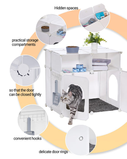 Hzuaneri Cat Litter Box Enclosure, Plastic Covered Little Box with Mat, Splash Proof Litter Box Furniture, with Storage, 23.7 x 18.5 x 22.5 inches, End Table for Living Room, White CB81799WT