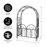 Plow & Hearth Arch Metal Outdoor Garden Arbor Double Gate | Montebello | 84" H x 53" W x 23" D | Gunmetal Black | Trellis Lattice Climbing Plants Plow & Hearth