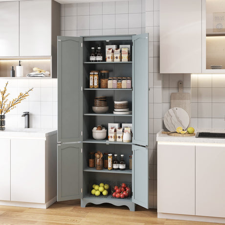 Yusong 72'' Tall Kitchen Pantry Cabinet, Freestanding Storage Cabinet with Doors and Shelves, Wooden Food Pantry Farmhouse Cupboard Buffet for Kitchen Dining Living Room, Gray Yusong