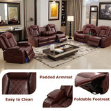 Toseslo Power Recliner Sofa Set, Brown Leather 3 Pieces Sectional Couch, Living Room Furniture Sets with LED Light, Modern Power Reclining Sets with Storage Console/Cup Holder for Living Room Toseslo