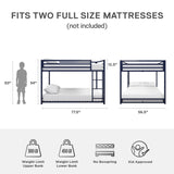 DHP Miles Low Metal Bunk Bed Frame for Kids, With Built-in Ladder, High Guardrail and Metal Slats, Floor Bed Bottom Bunk, No Boxspring Required, For Small Spaces, Full-Over-Full, Blue DHP