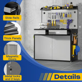 Eltean 65" Heavy Duty Work Bench with Storage, 2000 LB Capacity Garage Work Table with Adjustable LED Lighting、Lockable Cabinet、Drawers & Pegboard ，Work Benches for Garage、Workshop, Basement Eltean