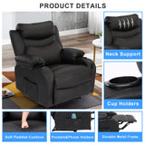 Comermax Faux Leather Black Recliner Chair with Massage and Heat Wide Seat Manual Reclining Chair with Cup Holders, Heated Massaging Recliner Chair for Adults Comermax