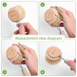 Bamboo Scrub Brush 3 Pcs Replacement Head, Natural Soft Kitchen Dish Brush with Handle Sisal Plant Veggie Brush Multi-Purpose Dish Scrubber Brush Special Kitchen Utensils ANTYA