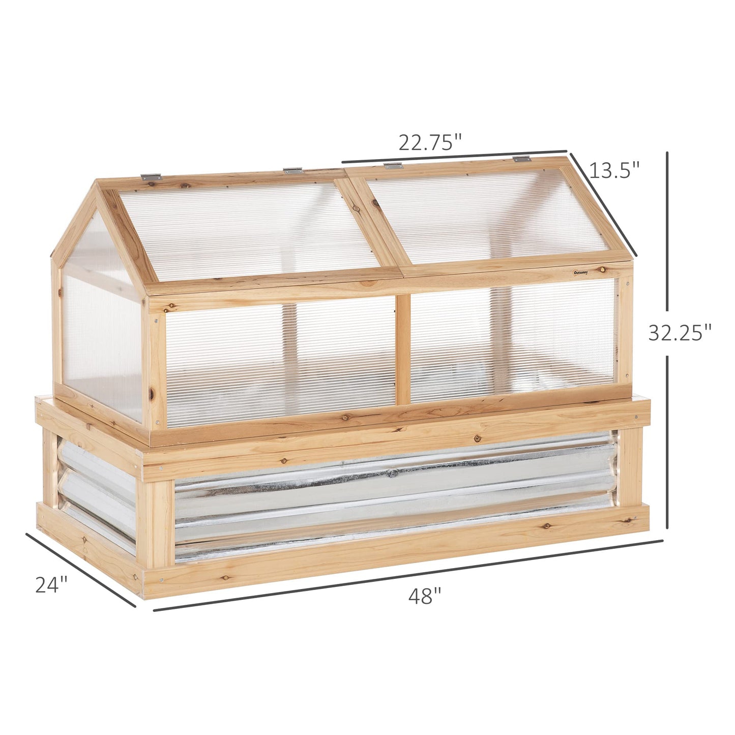 Outsunny Raised Garden Bed with Polycarbonate Greenhouse, Wooden Garden Cold Frame Greenhouse, Flower Planter Protection, 48" x 24" x 32", Natural - WoodArtSupply