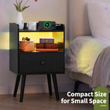 Yoobure Nightstand with Charging Station, Modern Night Stand with LED Lights, Wood Nightstands with Fabric Drawer & Storage Shelf, Night Stands Bedside Table with USB Ports for Bedroom, Office, Home Yoobure