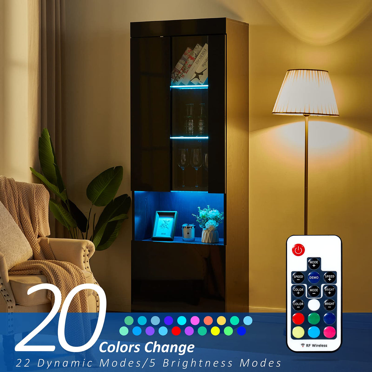 AMERLIFE Modern 71in Tall LED Bookcase Storage Cabinet with Glass Doors - Set of 2 AMERLIFE