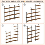 HOOBRO DIY Ladder Shelf, 6-Tier Wall Mounted Bookshelf, Office Vertical Bookcase, Wooden Storage Shelves for Home Office, Bedroom, Rustic Brown and Black BF65CJ01 HOOBRO