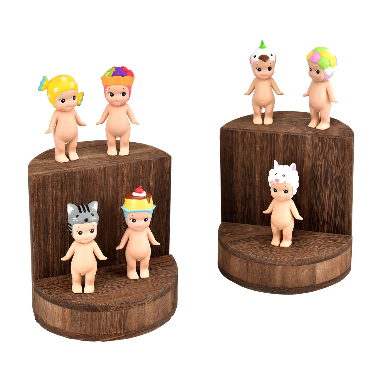 MOOCA 4 Pcs Lightweight Wooden Jewelry Display Riser Set for Bracelets, Earrings, and Necklaces, Multiple Combinations for Countless Display Styles, Brown Color MOOCA