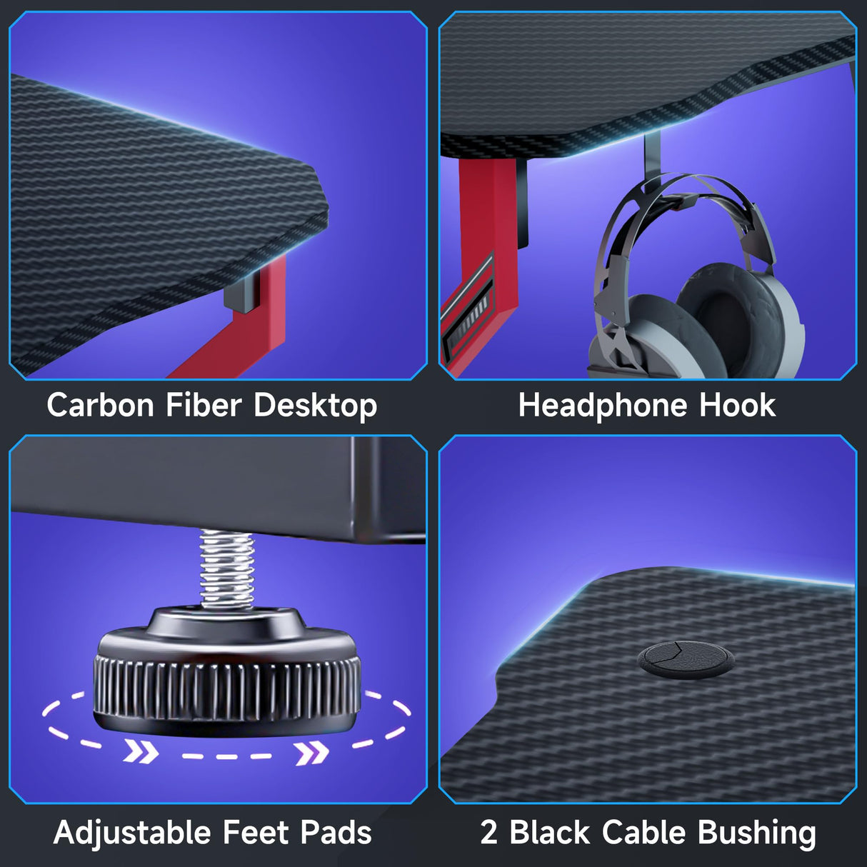 TIQLAB Small Gaming Desk with LED Lights, 40 Inch Computer Desk for Home Small Space, Gaming Table with Carbon Fiber Surface, PC Gamer Desk for Kids Boys Men, Black TIQLAB