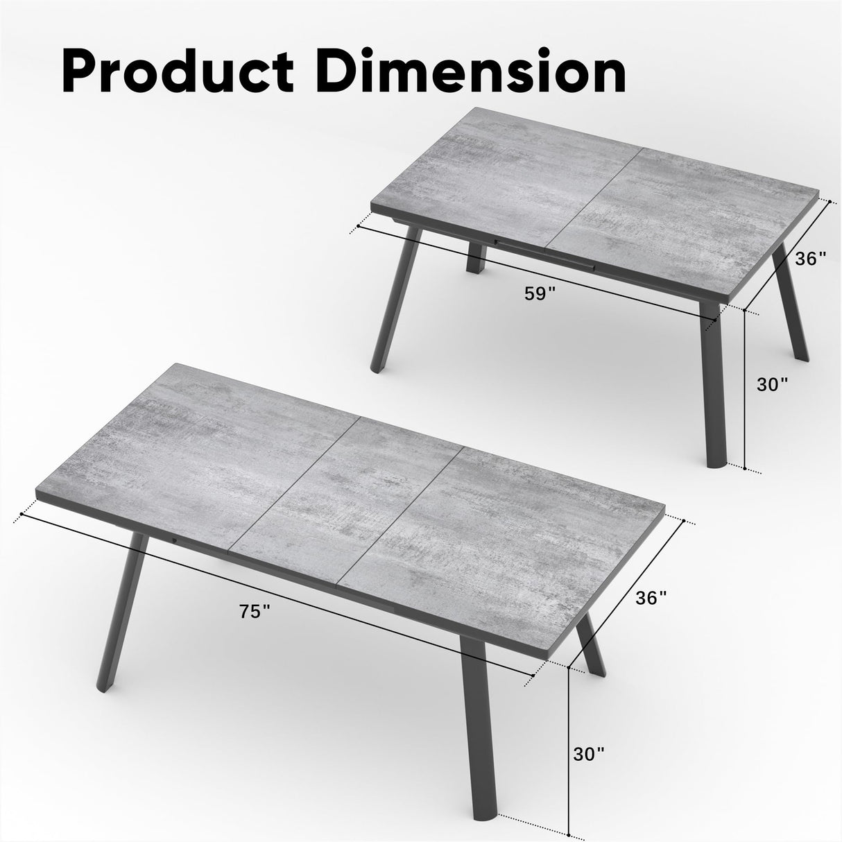 RoyalCraft Patio Expandable Table Dining Set for 4 to 8, Aluminum Outdoor Dining Table, Rectangular Patio Metal Table for Backyard Porch, Deck ＆ Garden, Easy Assembly, 59"- 75", Grey RoyalCraft
