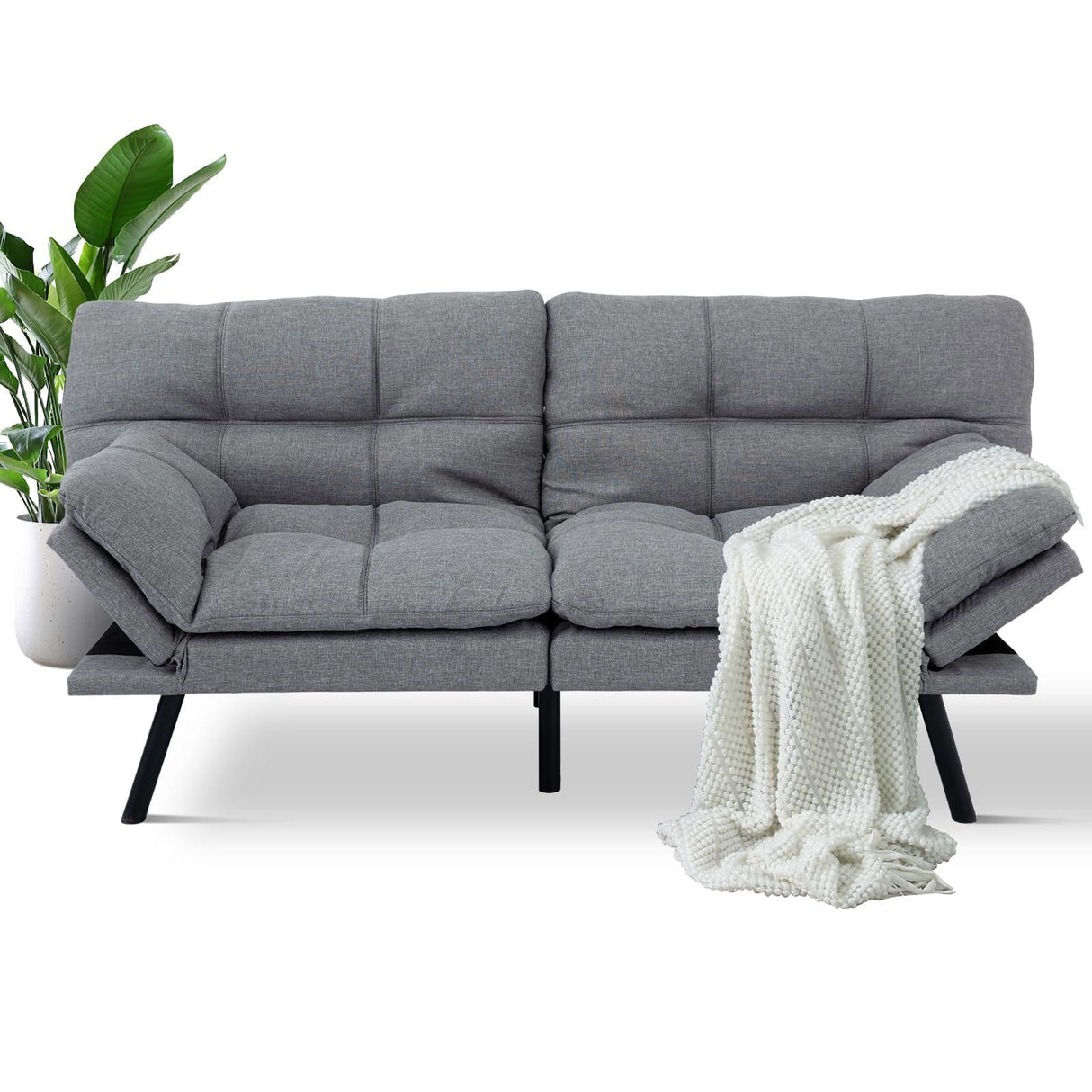 MUUEGM Futon Sofa Bed,Memory Foam Modern Convertible Couch Bed,Folding Futon Sleeper Couch with Compact Living Space,Apartment,Dorm,Bonus Room,71" D x 33" W x 31.5" H,Grey MUUEGM