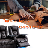 comfiroom Home Theater Seating seats Classic Series Top Grain Nappa Leather Recliner Chair Dual Power Movie Theater Chairs Gaming Sofa Electric Headrest with Tray Table Type-C Charger(BROWN, Row of 3) comfiroom