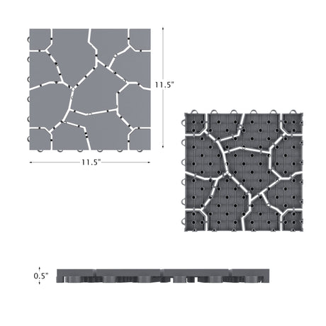 Pure Garden 30-Pack Polypropylene Interlocking Patio Deck Tiles - Weather-Resistant Outdoor Flooring for Balcony, Porch, and Garage (Gray) Pure Garden