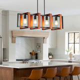 HUMHOLD 4-Light Kitchen Island Lights Pendant Light Farmhouse Dining Room Light Fixture, Rustic Wood and Black Metal Rectangular Chandelier, 32" Hanging Lighting for Living Room, Bar HUMHOLD