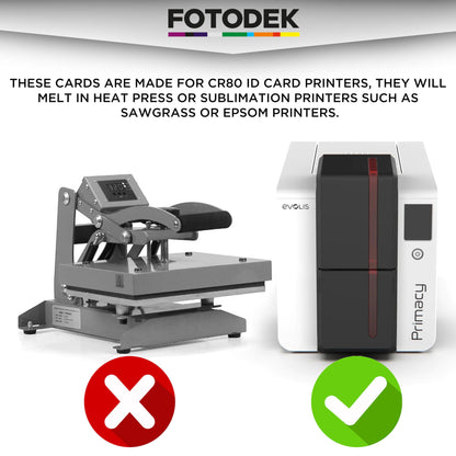 FOTODEK - 100 Portrait- Slot Punched Blank White Printable ID Cards - Made for Dye-Sublimation ID Card Printers - Highly Durable - CR80 Size (Portrait Slot)