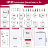 Deekypol 99Pcs Sublimation Blanks Products, Sublimation Starter Kits Including Blank Fridge Magnet, Garden Flag, Keychain Earring Mouse Pad Blank Sublimation Kits for Beginners Heat Transfer Craft Deekypol