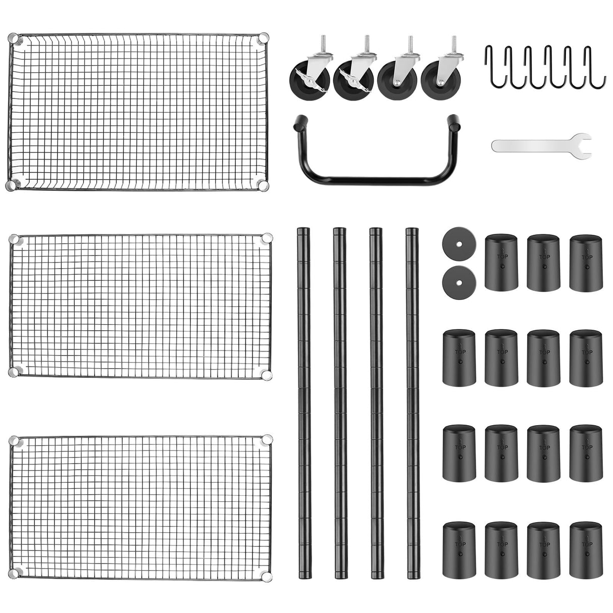 WDT Heavy Duty 3 Tier Utility Cart,Wire Rolling Cart with Wheels, Commercial Grade Service Cart with Shelving Liners and Handle Bar Metal Carts for Kitchen Office Hardware (750LBS Capacity Black) WDT