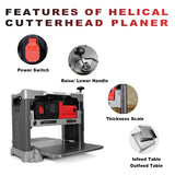 FindBuyTool 13" Benchtop Wood Thickness Planer with Helical Cutterhead, 120V 15-AMP 20000RPM Power Electric Motor Infeeding Worktable for Woodworking FIND BUY TOOL