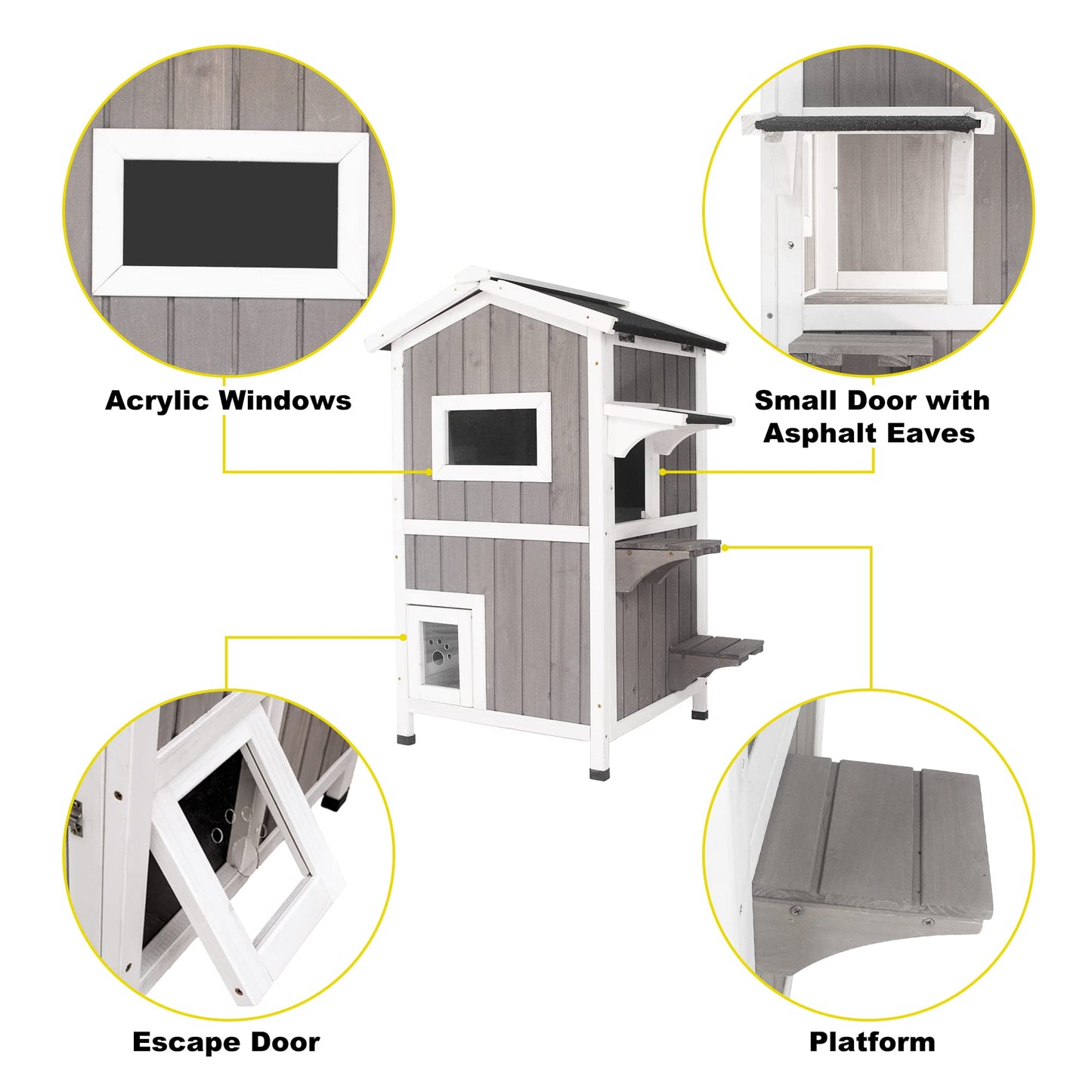 Ketive Cat House for Outdoor & Indoor Wooden Waterproof Cat Condo Cat Outdoor Enclosure with Escape Door,2 Story Kitty House - WoodArtSupply