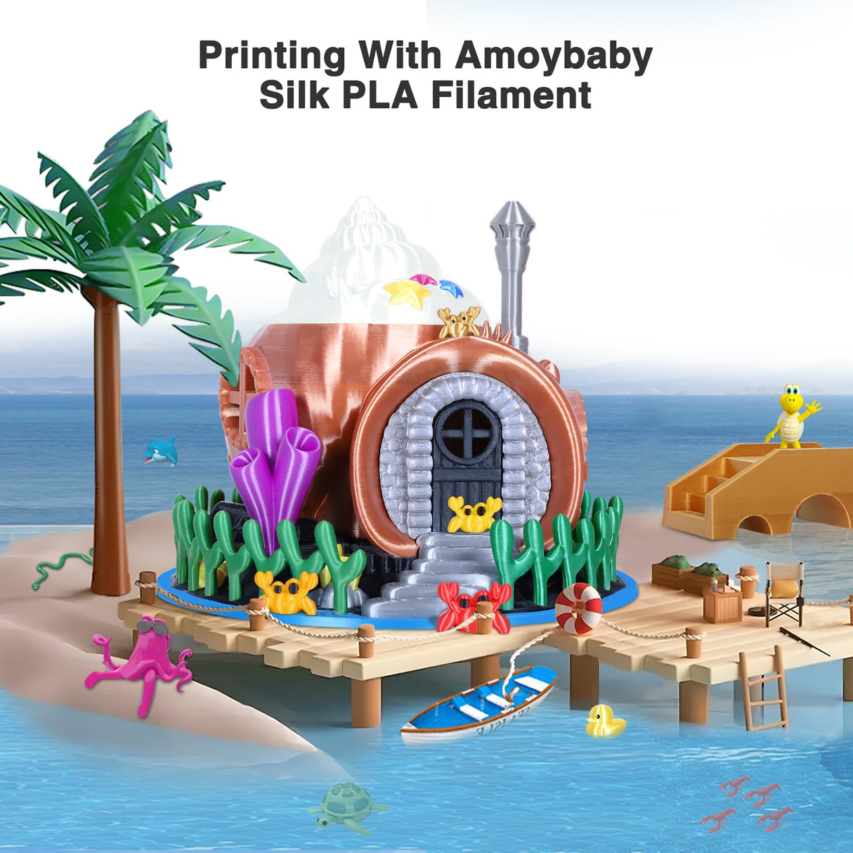 Amoybaby Silk Pearl White PLA Filament 1.75mm, Shiny Silk PLA Clog-Free 3D Printer Filament, Dimensional Accuracy +/- 0.03mm, 1kg(2.2lb), Fits for Most FDM 3D Printers Amoybaby