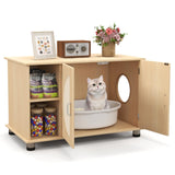 PETSITE Cat Litter Box Enclosure, Hidden Litter Box Furniture with Sisal Scratching Board Doors, Wooden Pet House Side End Table, Indoor Litter Box Cabinet with Adjustable Metal Feet PETSITE