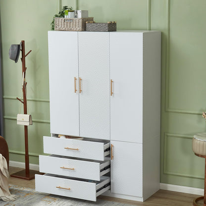 Sophshelter 3 Door Wardrobe Armoire Storage: 2 Drawers White Closet Wardrobe for High Storage Capacity with 3 Shelves and Handles Cabinet Closet