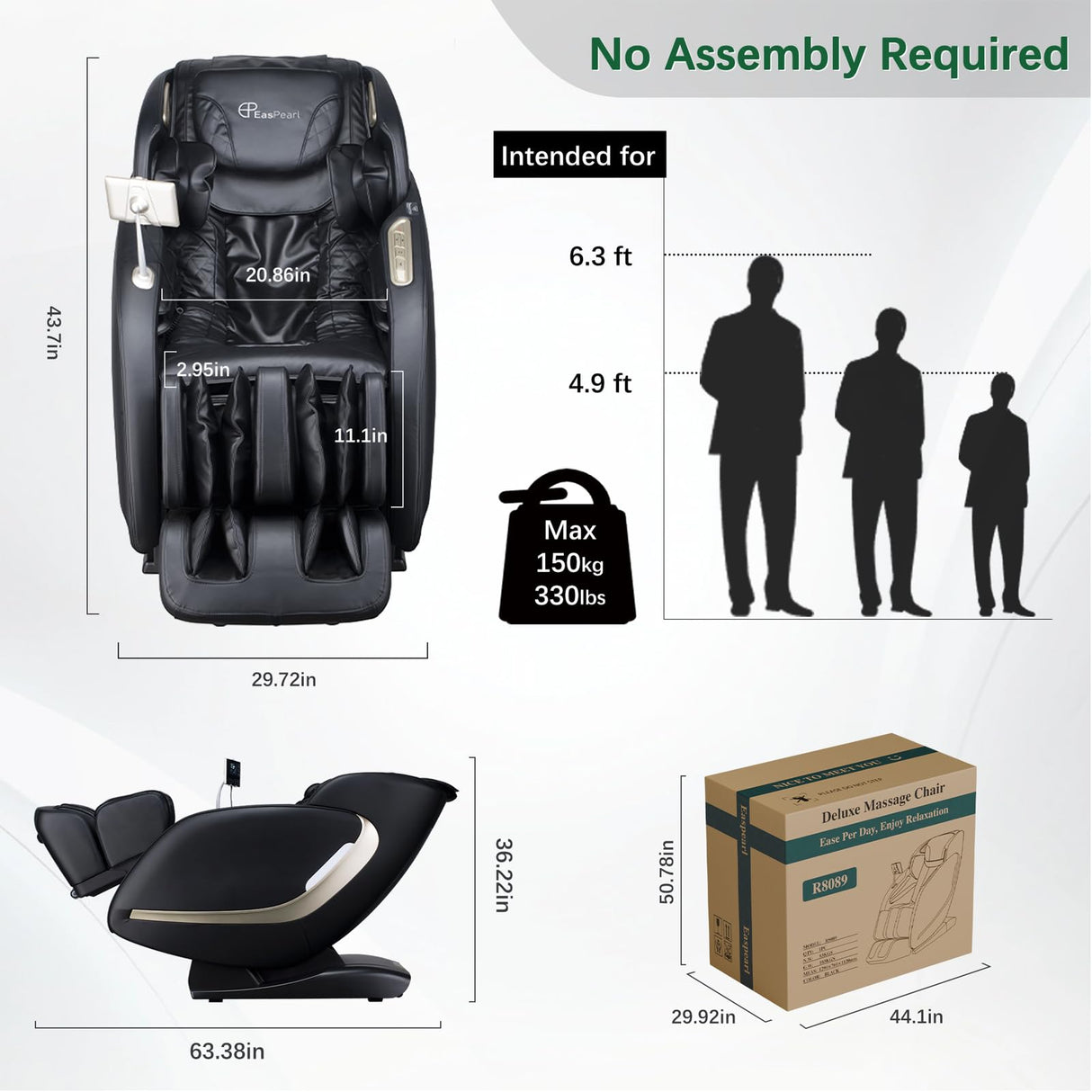 EASPEARL 2025 Massage Chair, 4D Full Body Zero Gravity Massage Chairs with APP, SL Track Shiatsu Stretch Massage Recliner Chair with Electric Footrest, Heat, Foot Rollers, Body Scan(Black) EASPEARL