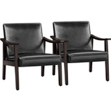 Yaheetech PU Leather Accent Chair, Mid-Century Modern Armchair with Solid Wood Legs, Reading Leisure Chair with High Back for Living Room Bedroom Waiting Room, 2 Pieces, Black Yaheetech