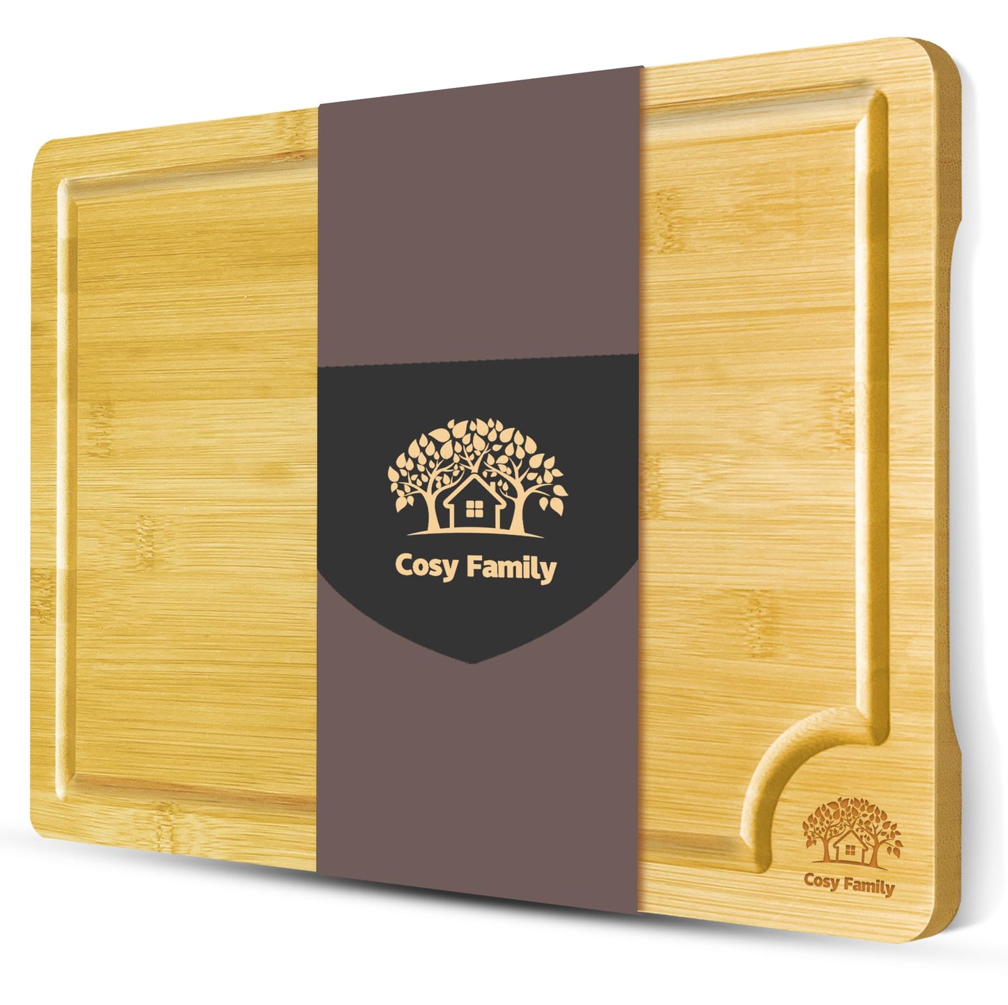 Cosy Family Wood Cutting Boards for Kitchen - XL - Bamboo Cutting Boards with Juice Groove, Serving Board Set, Thick Chopping Board for Meat, Veggies, Easy to clean