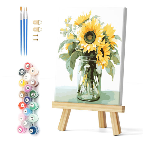 Natuyalo Paint by Numbers Kit for Adults Beginners, 12" Wx16 L Painting by Numbers Kit on Canvas Acrylic Drawing Kits Ready to Stretch and Framed, Sunflower in Vase Natuyalo