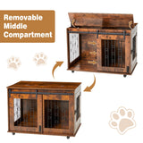 2 Rooms Dog Crate Furniture with Movable Divider,39" Wooden Dog Crate Table,Wooden Dog Kennel Pet House Cage,Flip Top 39.37”Wx25.2”Dx28.94”H GAOMON