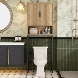 Over The Toilet Storage Cabinet with Fluted Doors and Adjustable Shelf, Tall Bathroom Organizer with Metal Stand Space Saver Over Toilet , Wood Rack for Bathroom, Restroom, Laundry, Natural Oak FiveWillowise