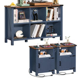 Joaxswe Night Stand Set of 2, 18 Inch Farmhouse Nightstand with with Charging Station and USB Port, Rustic Couch End Table with Magnetic Door, Wood Bed Side Tables for Bedroom, Home, Navy Blue Joaxswe