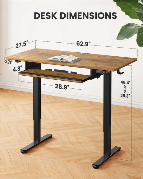 ErGear Large Electric Standing Desk with Keyboard Tray, 63x28 Inches Large Adjustable Height Sit Stand Up Desk, Home Office Desk Computer Workstation, Vintage Brown ErGear