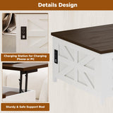 Melidee Farmhouse Lift Top Coffee Table - Wood Square Center Table with Hidden Storage Space, Charging Station & USB Ports, for Living Room, Home Office - 33.5" L x 33.5" W x 17.6" H Melidee