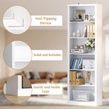 Thacuok 75" Tall Bookshelf & Bookcase, 6-Tier Adjustable Storage Shelves, Book Shelf with Anti-Tipping Device, Floor Standing Modern Display Rack for Living Room, Bedroom, Office, White Thacuok